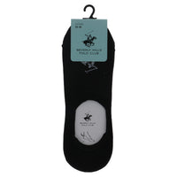 Image 1 : Pack de chaussettes invisibles Beverly Hills Polo Club homme, coloris noir, étiquette taille 43-46 visible, présentation face avant — Delvale