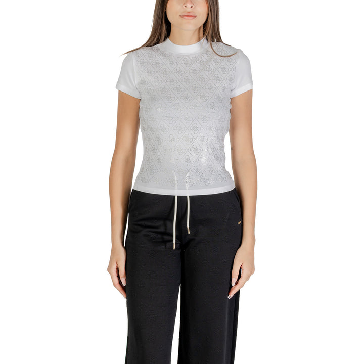 Image 1 : T-shirt blanc Guess femme col rond coupe ajustée manches courtes — delvale