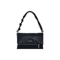 Desigual Sac à Main Femme Noir Verni Rabat Feuillage Gaufré Anse Nouée