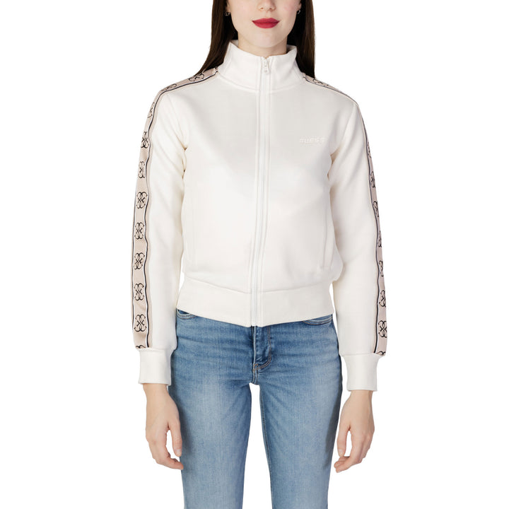 Image 1 : Sweat zippé col montant Guess Active femme blanc avec bandes monogramme latérales — delvale