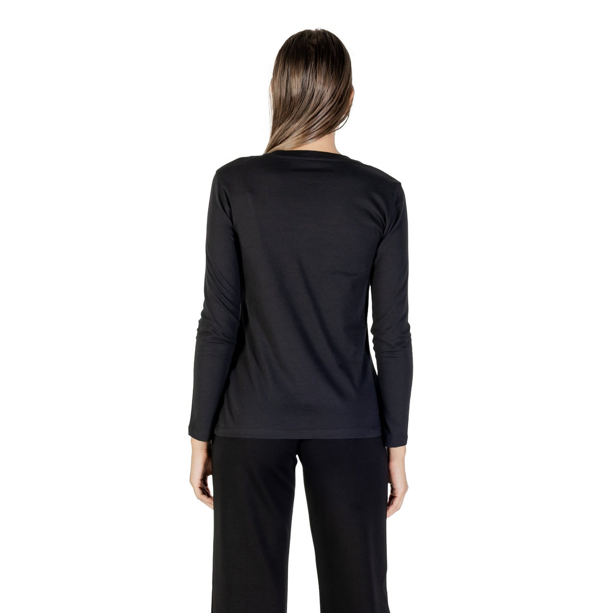 Image 2 : T-shirt femme Armani Exchange noir à manches longues avec détails strass, vue latérale — delvale