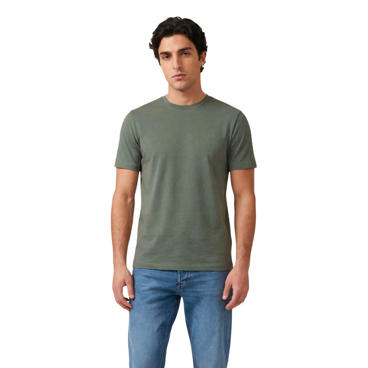 Image 1 : Homme portant un t-shirt Antony Morato col rond en pur coton coloris kaki, vue de face sur fond blanc — 9yvwh4-xt