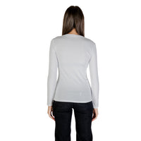 Image 2 : T-shirt blanc Armani Exchange femme avec manches longues et détails strass, vue de profil — delvale
