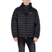 Armani Exchange doudoune homme noir quilts fins capuche logo imprimé poitrine vue de face — Delvale