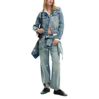 Image 2 : Détail de la veste Desigual femme bleu azur montrant la texture coton et les finitions effet usé — Delvale