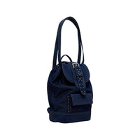 Image 2 : Détail rabat denim et matière irisée du sac à dos Desigual bleu marine — delvale