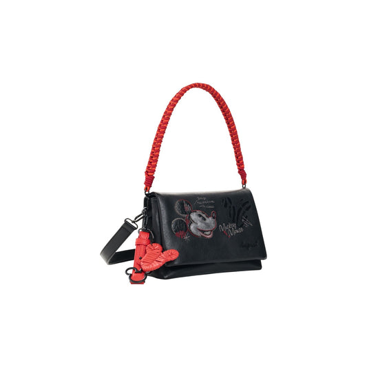 Sac Desigual Femme Bandoulière Face Mickey - Simili Noir & Anse Rouge Tressée