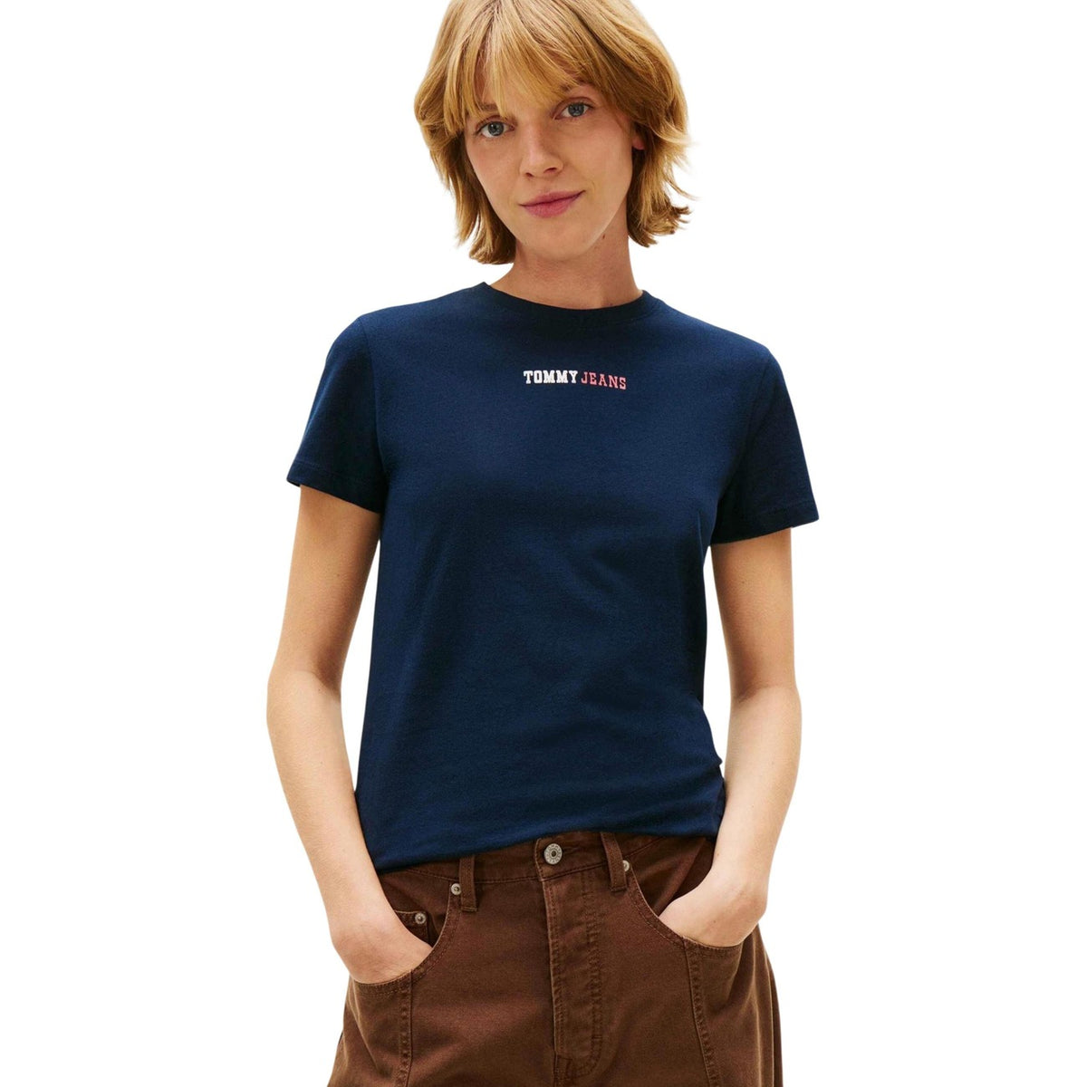 Image 5 : Logo Tommy Hilfiger Jeans sur t-shirt beige femme en coton bio — Delvale