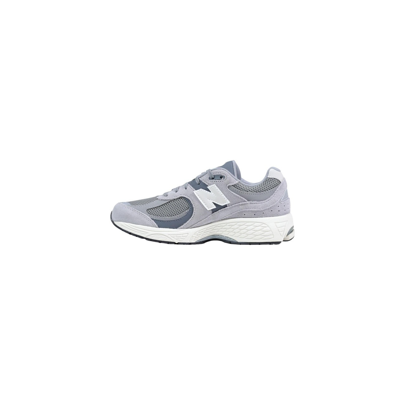 New Balance 2002R gris clair vue de profil intérieur avec empiècements en mesh