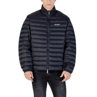 Doudoune Armani Exchange homme bleu marine matelassée fermeture éclair col montant inscription poitrine — vue de face portée — Delvale