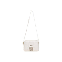 Image 2 : Sac bandoulière Alviero Martini Prima Classe beige, vue légèrement de biais mettant en valeur la bandoulière réglable et la fermeture éclair dorée — Delvale