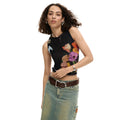 Desigual Dames Top Zwart Bloemenpatroon Mouwloos