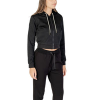 Image 3 : Vue d'ensemble sweat zippé crop Guess Active noir cordons crème contraste — delvale