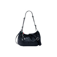 Image 1 : Sac demi-lune Desigual noir en similicuir froissé avec chaîne bicolore et logo embossé — Delvale
