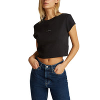 Image 3 : T-shirt Calvin Klein Jeans noir manches courtes, vue d'ensemble coupe féminine — delvale