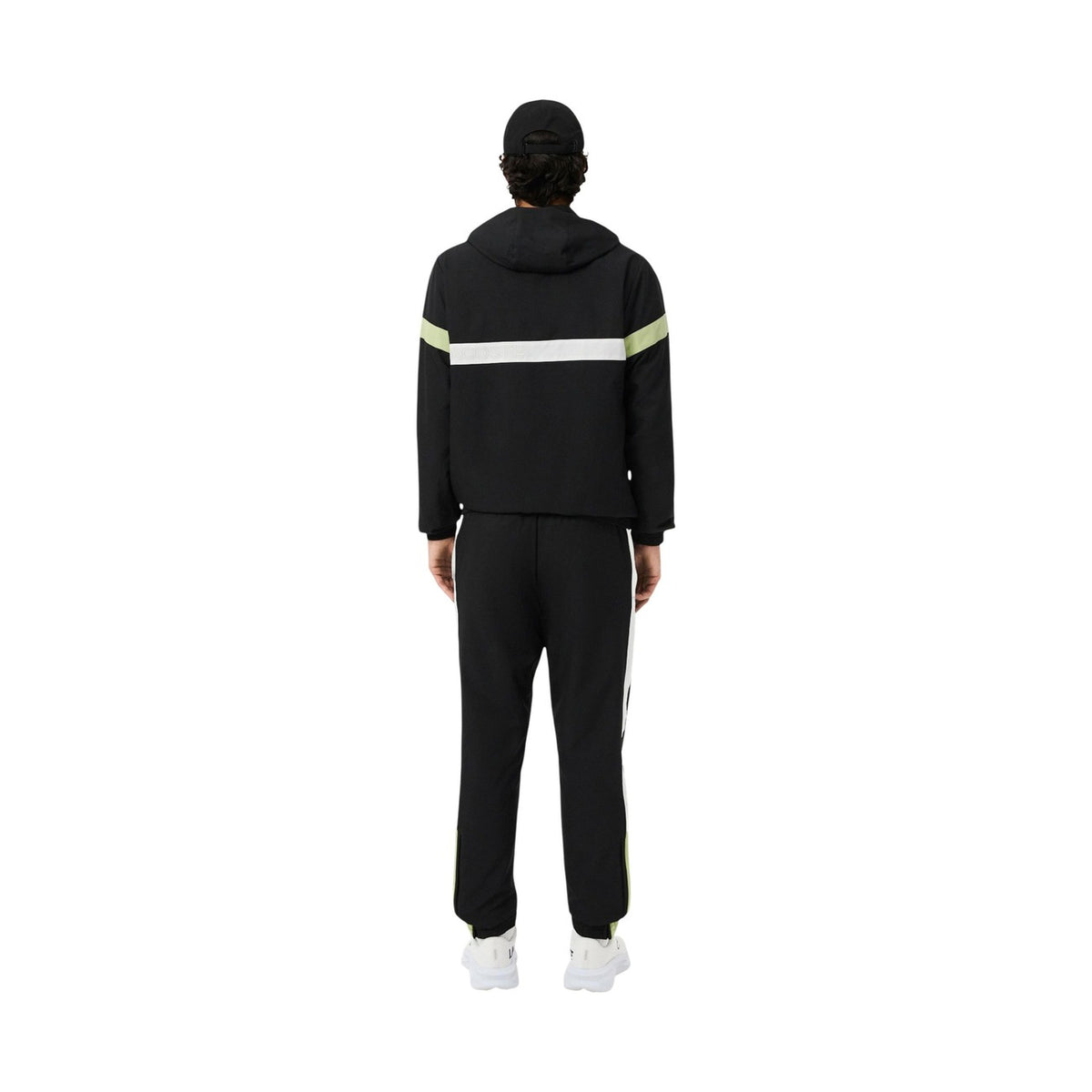 Lacoste Ensemble Survêtement Homme Noir Bande Fluo Vue Dos Jogging Assorti — vue de dos portée — Delvale
