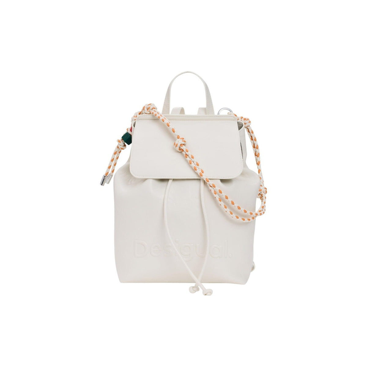 Image 1 : Sac à dos Desigual femme beige en similicuir lisse avec logo embossé et rabat, cordon nautique coulissant — Delvale