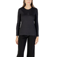 Image 1 : T-shirt femme Armani Exchange noir à manches longues avec détails strass, vue de face — delvale