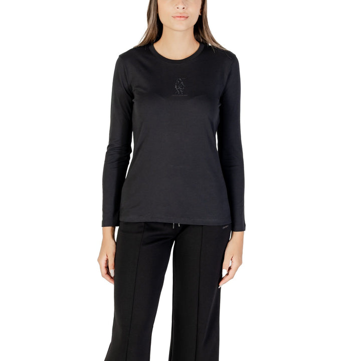 Image 1 : T-shirt femme Armani Exchange noir à manches longues avec détails strass, vue de face — delvale