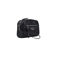 Image 2 : Antony Morato pochette homme noir bimatière nylon grainé poche façade zip argenté dragonne — vue trois quarts — Delvale