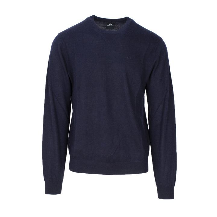 Pull Armani Exchange homme bleu marine laine encolure ronde manches longues – vue de face