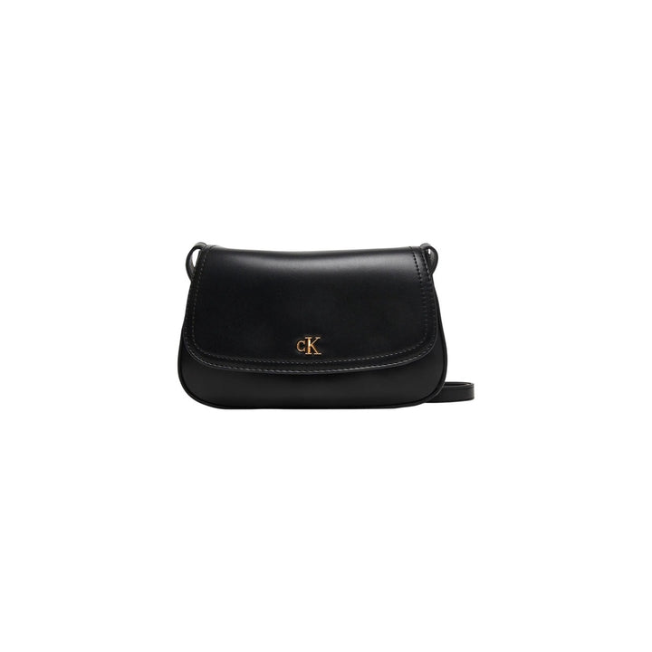 Image 1 : Sac bandoulière Calvin Klein femme noir avec rabat clip doré et monogramme CK, vue de face — Delvale