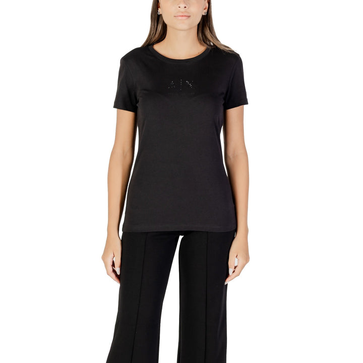 Image 1 : T-shirt Armani Exchange femme noir avec détails strass et manches courtes — delvale