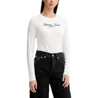 Image 1 : T-shirt blanc Tommy Hilfiger Jeans femme manches longues col rond en coton organique — delvale