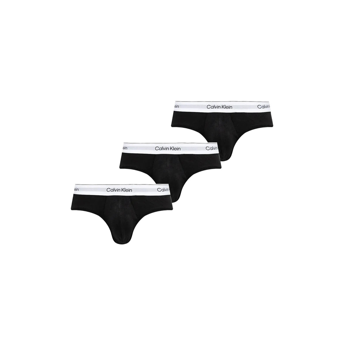 Image 1 : Lot de 3 slips Calvin Klein Underwear homme noirs avec ceinture élastique blanche logotée, vue d'ensemble en diagonal — Delvale