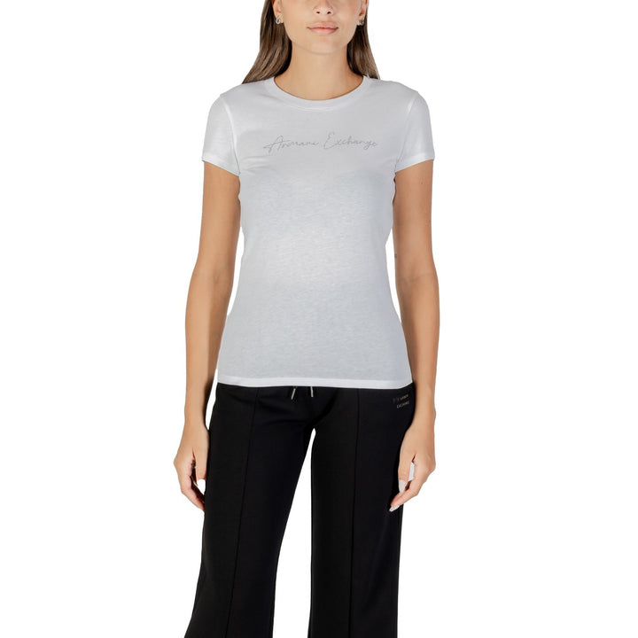 Image 1 : T-shirt femme Armani Exchange blanc avec détails strass et manches courtes — delvale