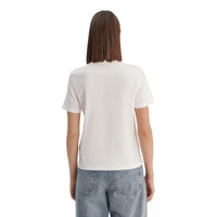 Image 3 : Détail du logo CK encadré violet sur t-shirt blanc Calvin Klein Jeans femme, impression texturée contrastée — Delvale