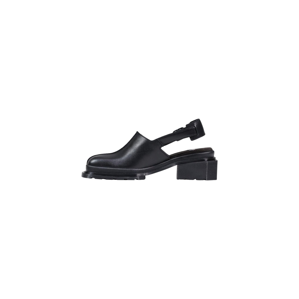 Image 3 : Sandales Dr. Martens Maybole noires femme, profil latéral montrant le talon compensé — delvale
