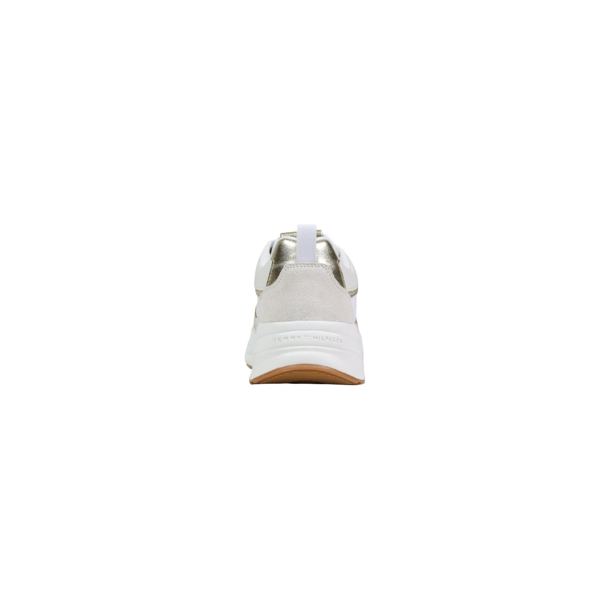 Image 4 : Vue de trois quarts avant des baskets chunky Tommy Hilfiger femme mettant en valeur les lacets blancs et les reflets dorés — Delvale