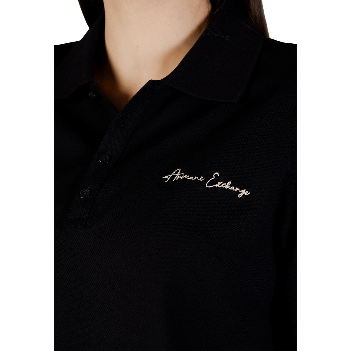 Image 2 : T-shirt noir Armani Exchange femme col polo détail encolure et coupe — delvale