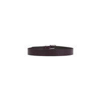 Image 2 : Détail de la boucle carrée métal argenté et plaque Armani Exchange sur ceinture cuir marron homme — Delvale