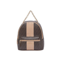Image 1 : Sac à dos Liu Jo femme motif monogramme marron bande camel chaîne dorée vue de face — Delvale