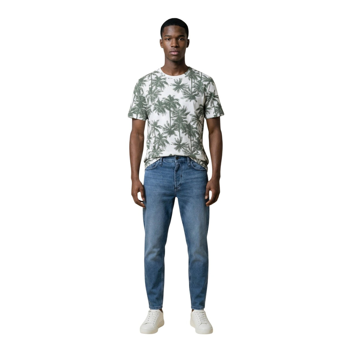 Image 3 : Détail du motif palmiers vert sauge sur le t-shirt Antony Morato homme en pur coton — 9yvwh4-xt