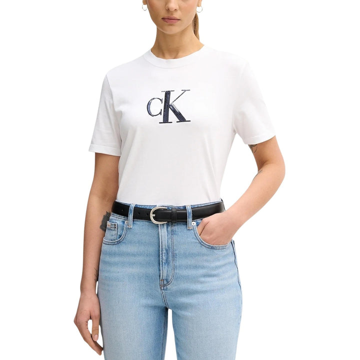Image 1 : T-shirt Calvin Klein Jeans femme blanc avec imprimé moderne manches courtes — delvale