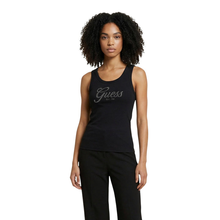 Image 1 : Débardeur Guess femme noir col rond stretch, vue de face — delvale