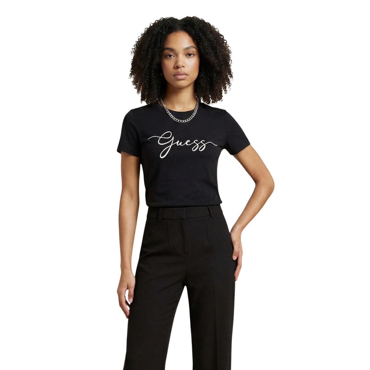 Image 4 : T-shirt Guess Active femme beige broderie cursive, coupe moderne et confortable — delvale