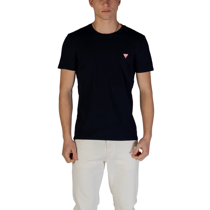 Image 1 : T-shirt Guess homme bleu en coton élasthanne manches courtes col rond — Delvale