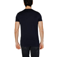 Image 2 : T-shirt col V bleu marine Antony Morato porté par un homme, détail de la coupe ajustée et des manches courtes — 9yvwh4-xt