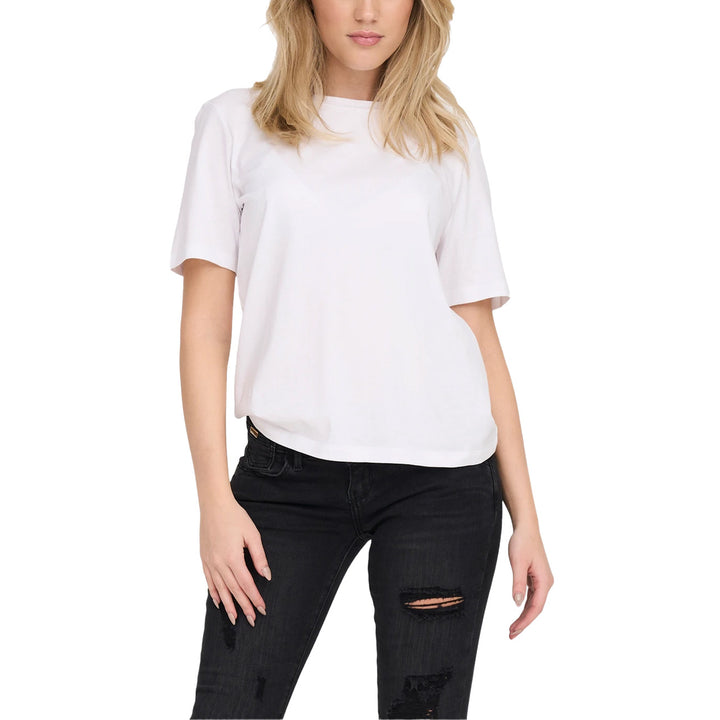 Image 1 : T-shirt Only femme blanc en coton avec manches courtes et col rond classique — Delvale