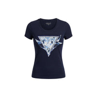 Image 2 : Détail de l'impression du t-shirt Guess femme bleu, coupe moderne et élégante — Delvale