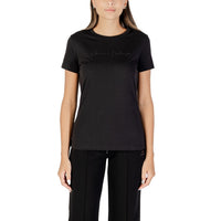 Image 1 : T-shirt femme Armani Exchange noir à manches courtes avec imprimé moderne sur mannequin — delvale