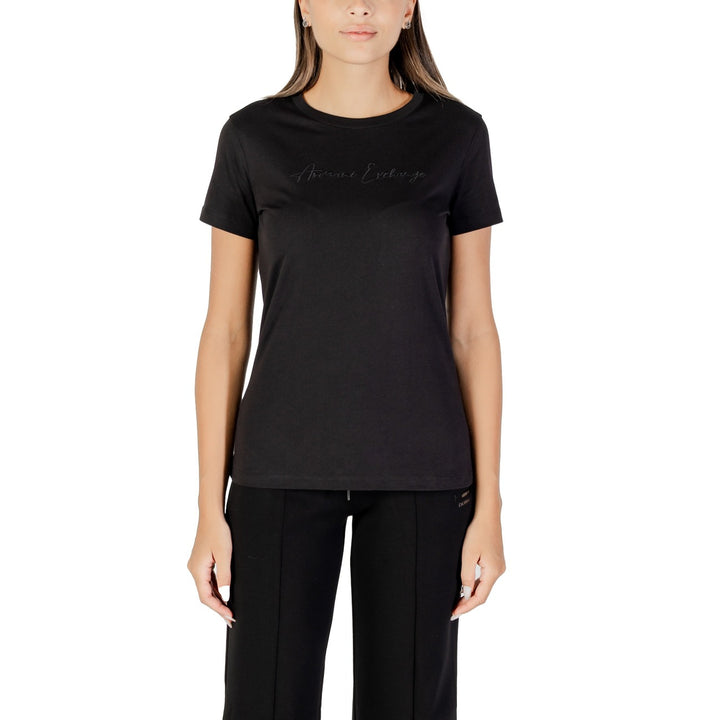 Image 1 : T-shirt femme Armani Exchange noir à manches courtes avec imprimé moderne sur mannequin — delvale
