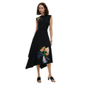 Desigual Zwarte Mouwloze Ronde Hals Jurk Met Print