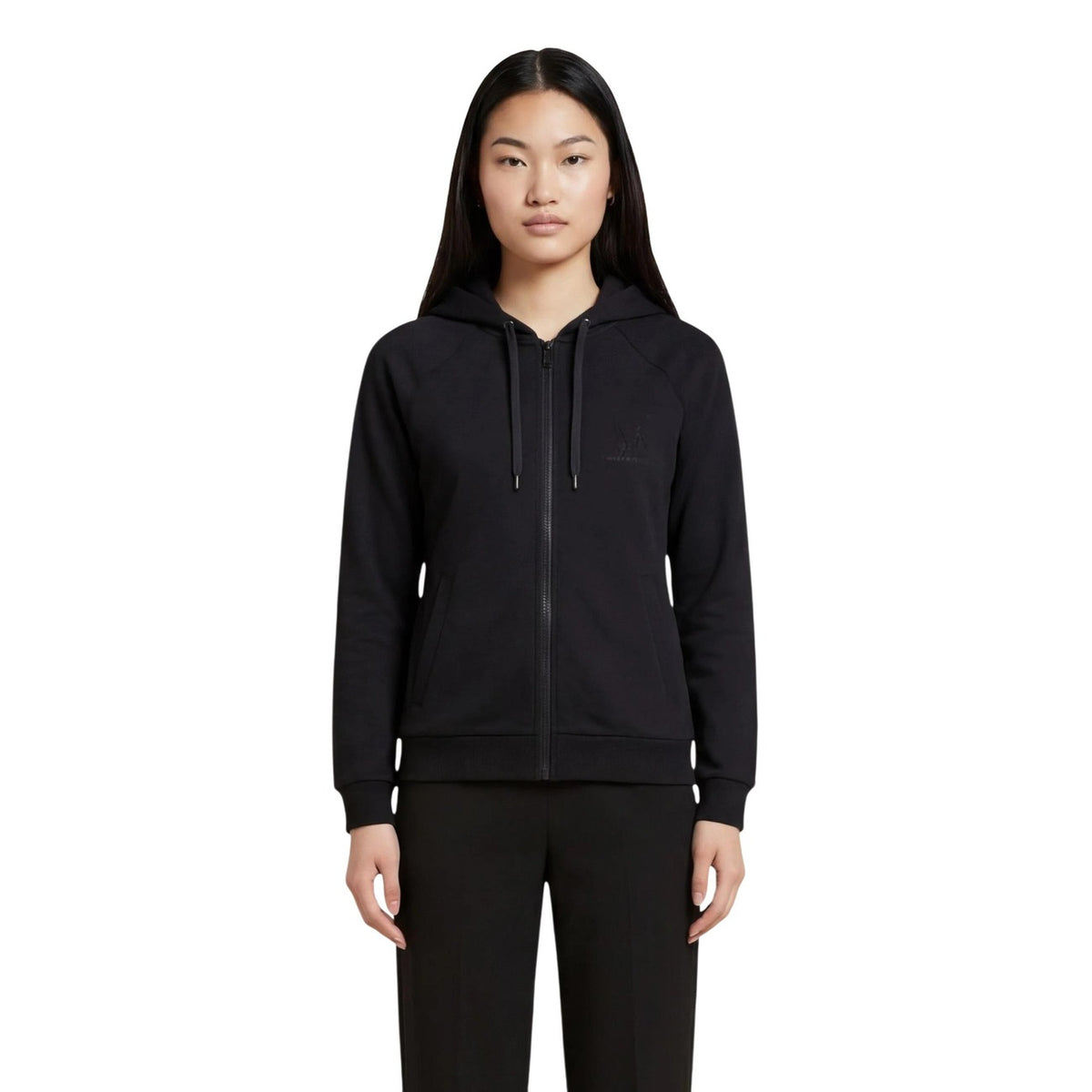 Image 1 : Sweat zippé à capuche Armani Exchange femme noir avec logo AX discret — Delvale