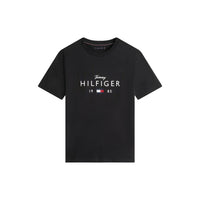 Image 2 : Vue de face du t-shirt Tommy Hilfiger Jeans noir logo Hilfiger 1985, col rond, manches courtes, coupe décontractée — Delvale