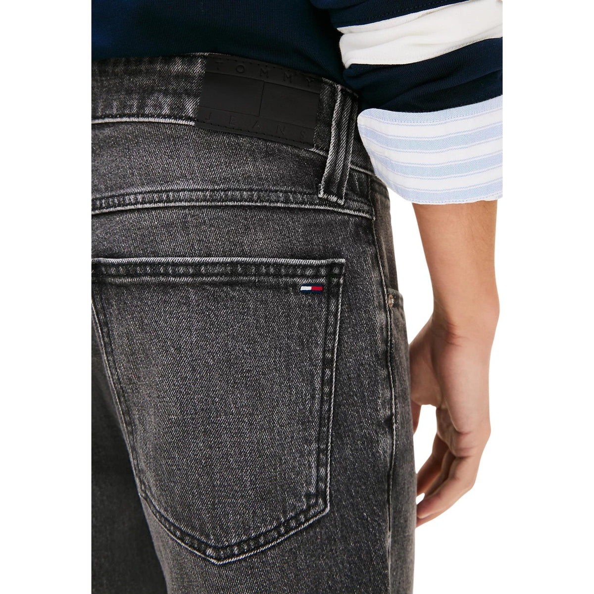 Détail Denim Noir Coton Organique Bermuda Tommy Hilfiger Jeans Homme Poches — Delvale